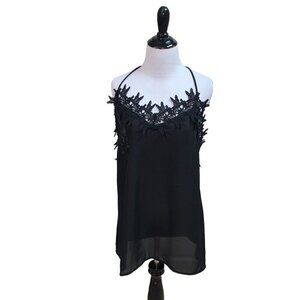 The ZigZag Stripe Women's M Medium Camisole Top Lace Applique Floral Black